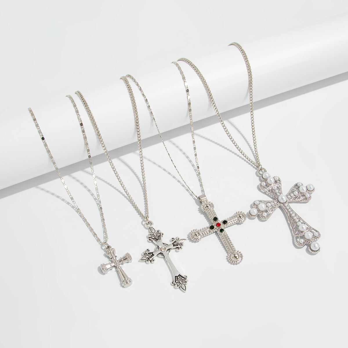 Wholesale Exaggerated multi-layered hip-hop cross necklace stacked with imitation pearls